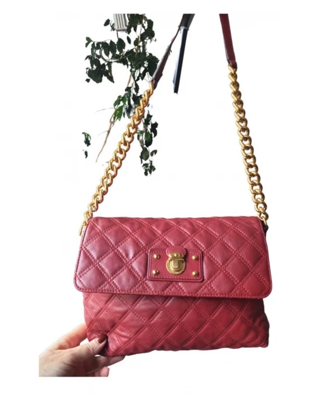 Marc Jacobs Quilted Red Shoulder Bag with Gold Chain Strap